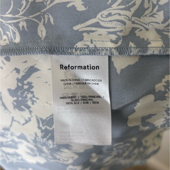 Reformation Frankie Silk Formal Dress Spaghetti Strap Porcelain Blue Floral 10 P - Picture 9 of 16